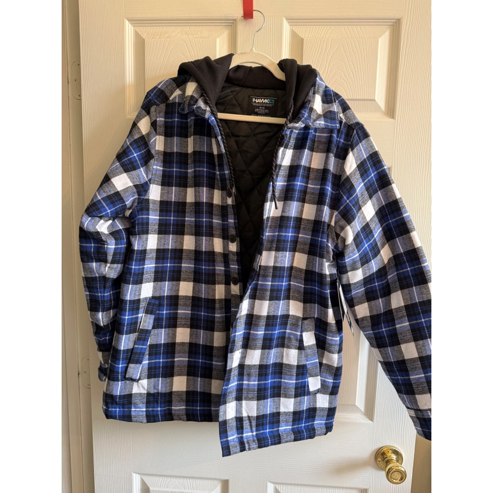 Tony Hawk Mens Blue Plaid Quilted Flannel Hooded Overshirt Jacket HMTS271 Size M